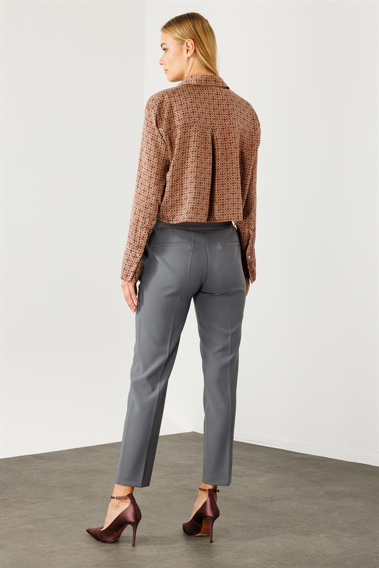 Modailgi  Bel Korsajı Lastikli Pantolon Gri