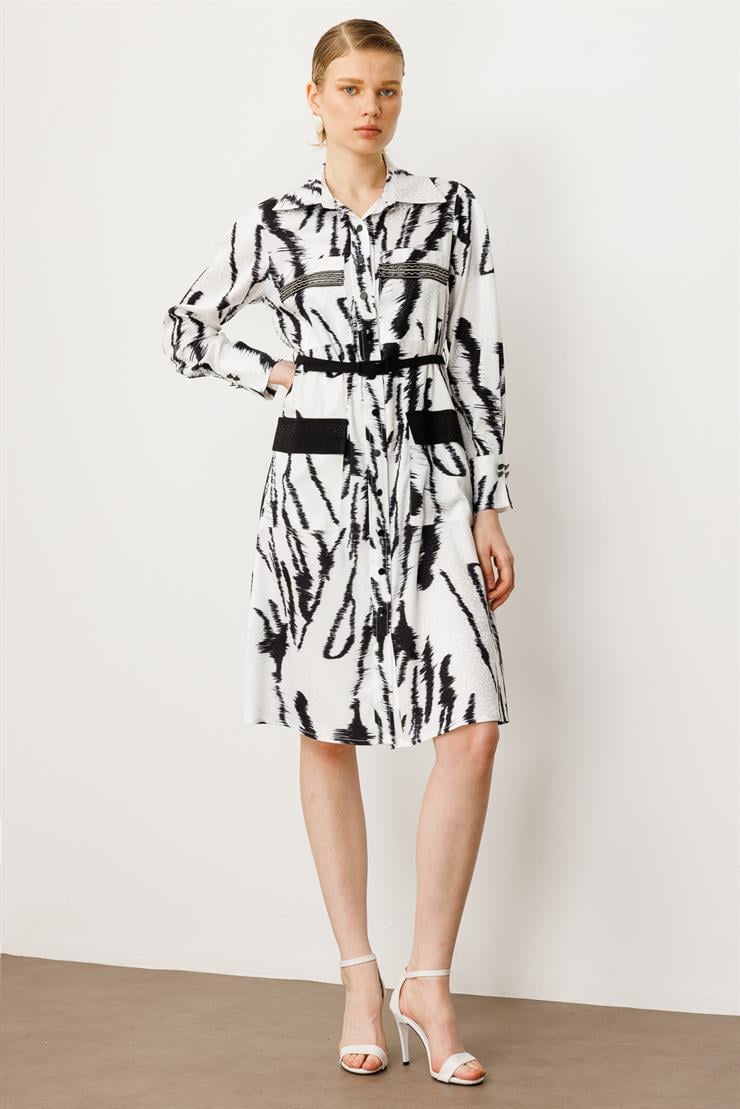 Modailgi  Belden Kemerli Jakarlı Tunik Elbise Siyah