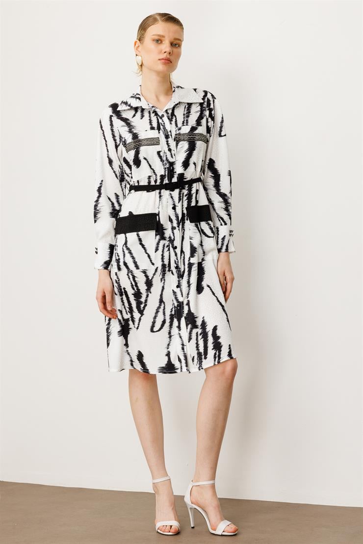 Modailgi  Belden Kemerli Jakarlı Tunik Elbise Siyah