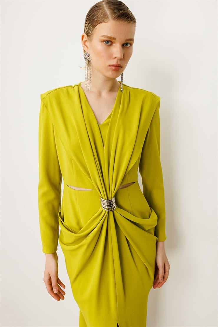 Modailgi  Belden Pencereli Halka Tokalı Elbise Asit