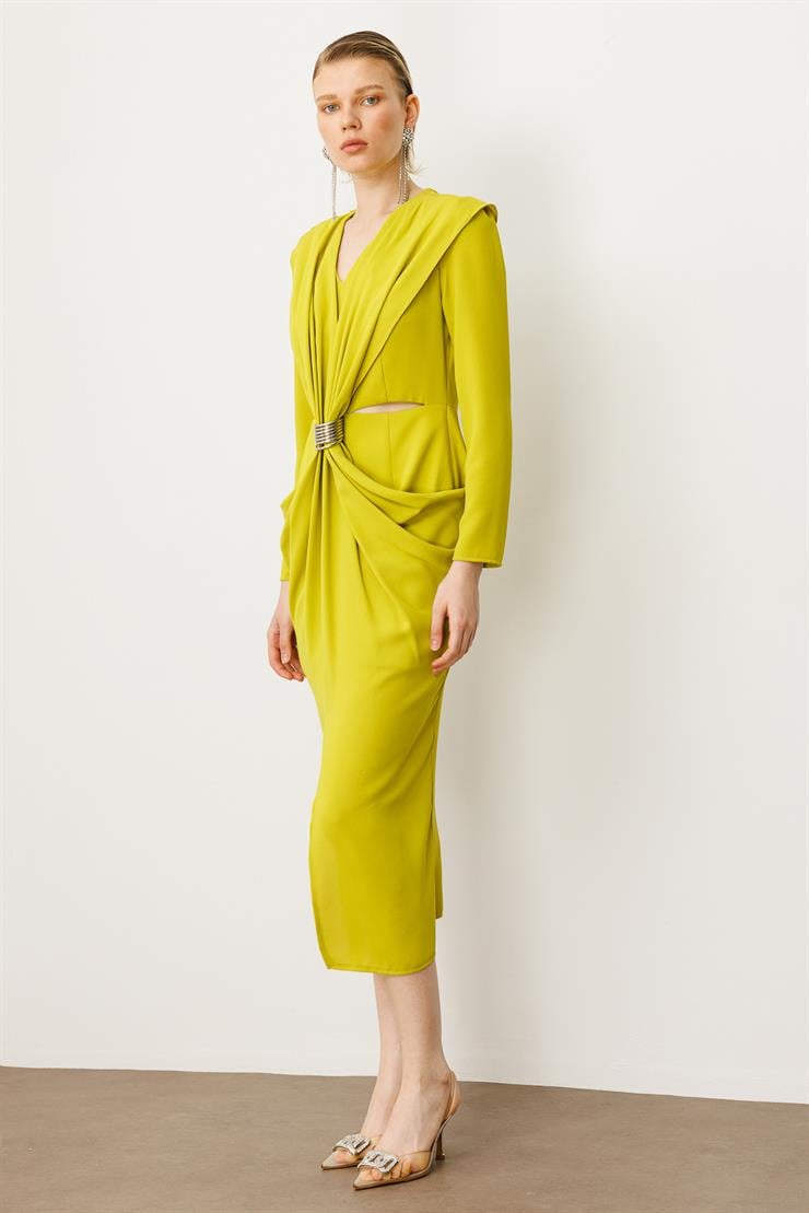 Modailgi  Belden Pencereli Halka Tokalı Elbise Asit