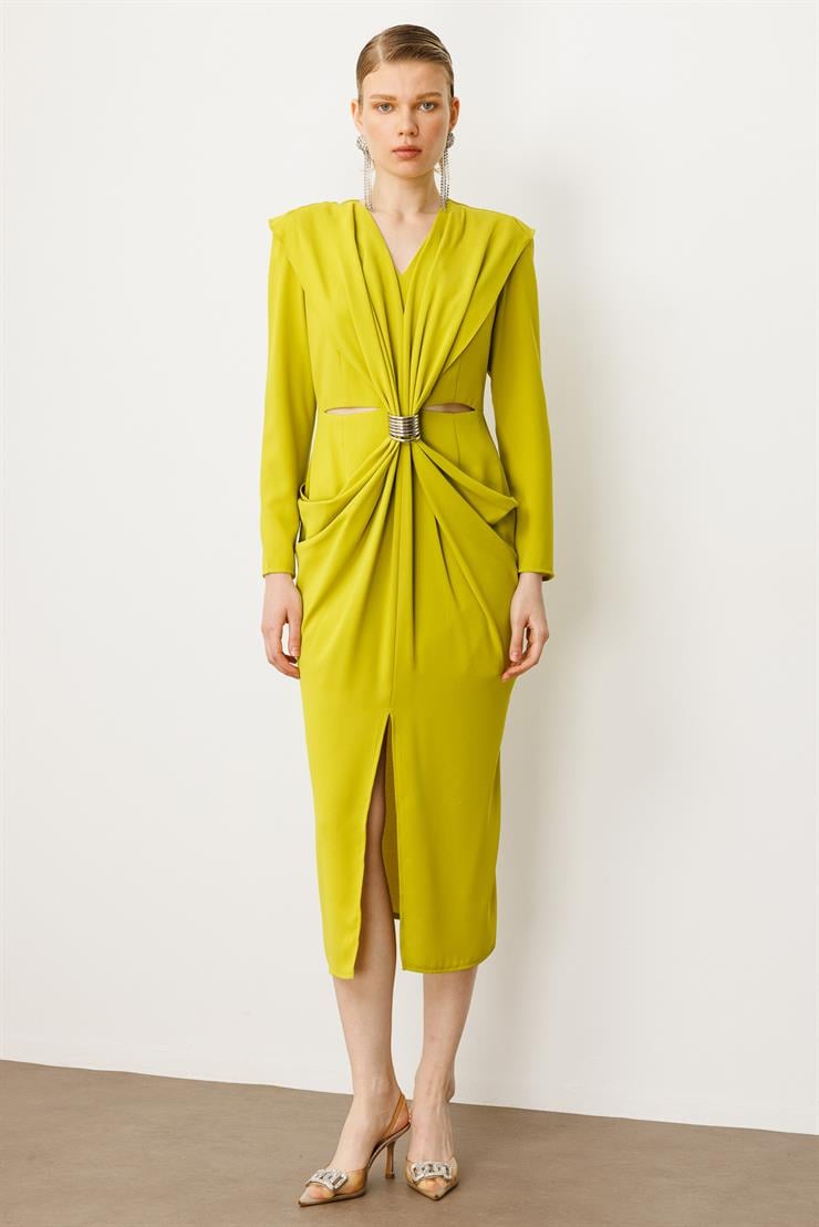 Modailgi  Belden Pencereli Halka Tokalı Elbise Asit