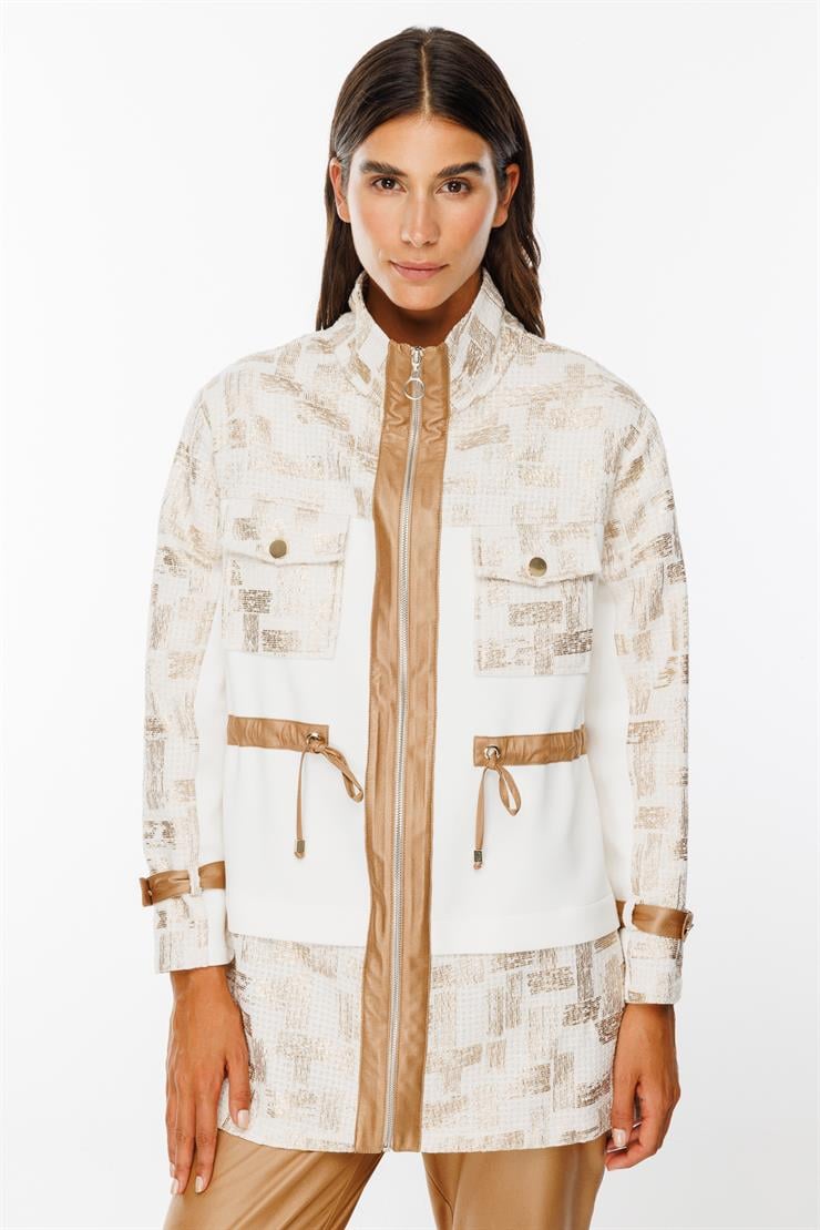 Modailgi  Belden Tünelli Kumaş Garnili Dik Yaka Tunik Ekru