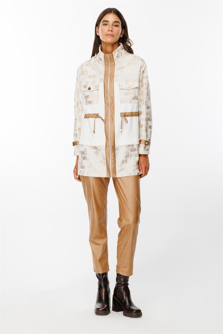 Modailgi  Belden Tünelli Kumaş Garnili Dik Yaka Tunik Ekru