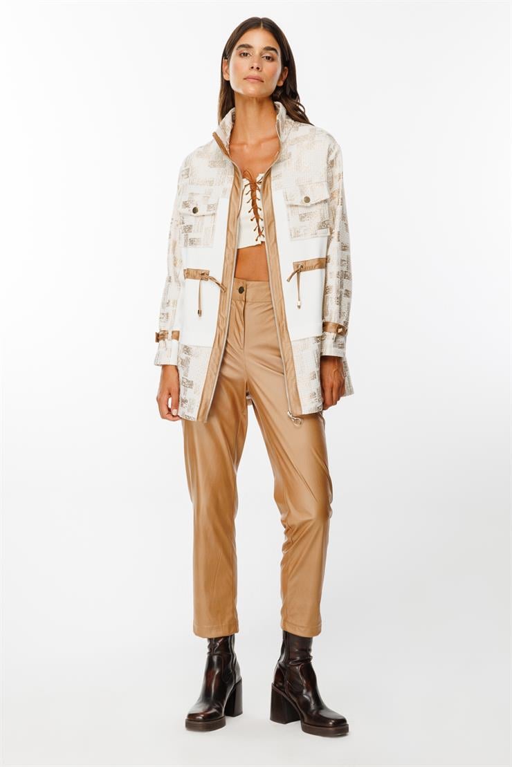 Modailgi  Belden Tünelli Kumaş Garnili Dik Yaka Tunik Ekru