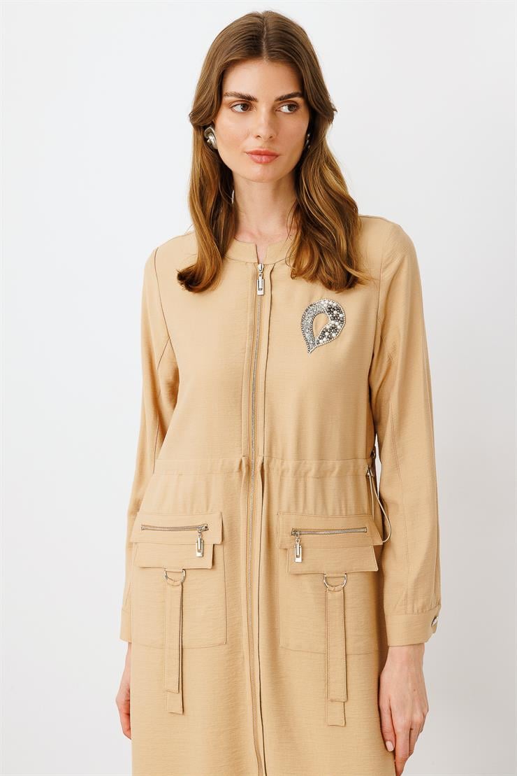 Modailgi  Belden Tünelli Sıfır Yaka Ara Boy Tunik Taş