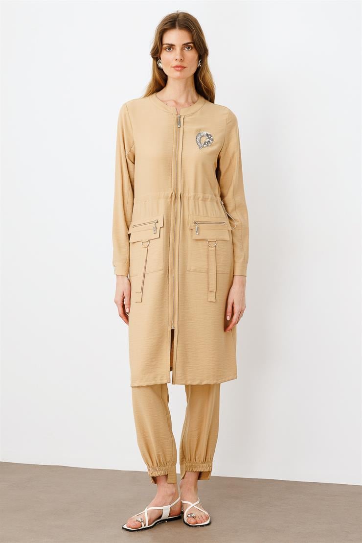 Modailgi  Belden Tünelli Sıfır Yaka Ara Boy Tunik Taş