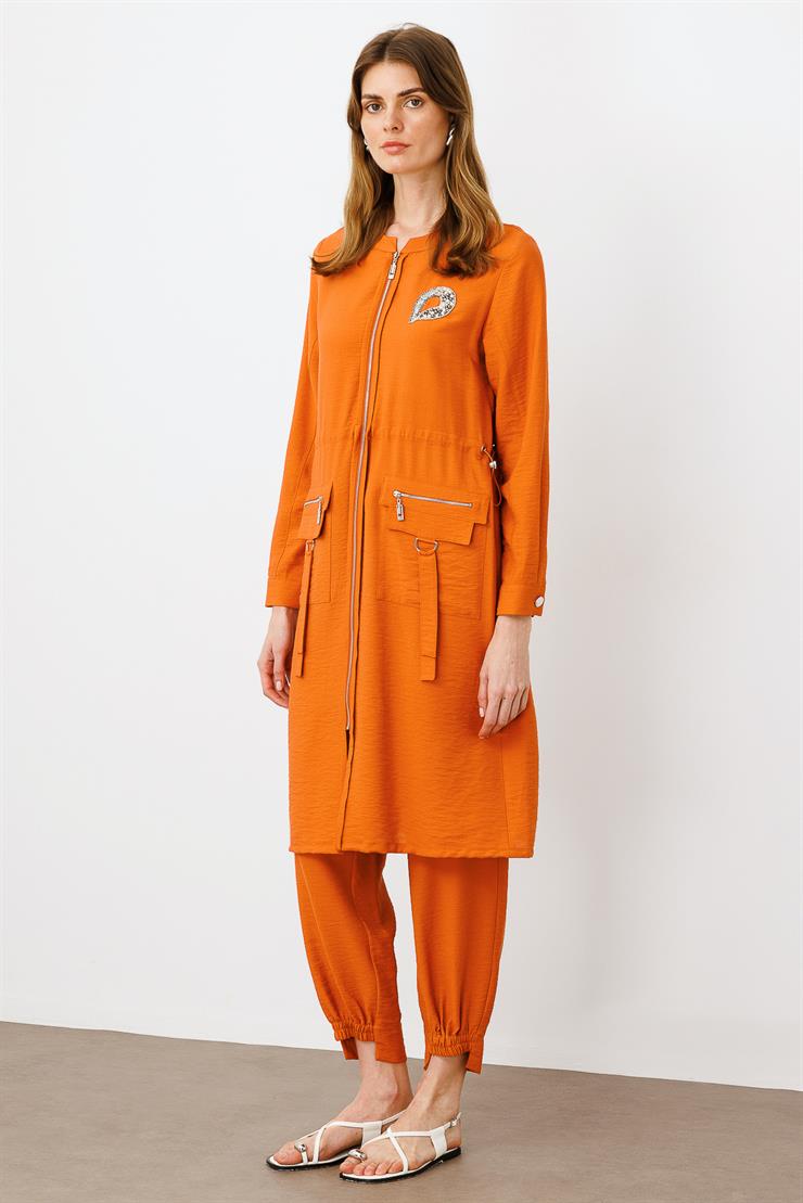 Modailgi  Belden Tünelli Sıfır Yaka Ara Boy Tunik Tarçın