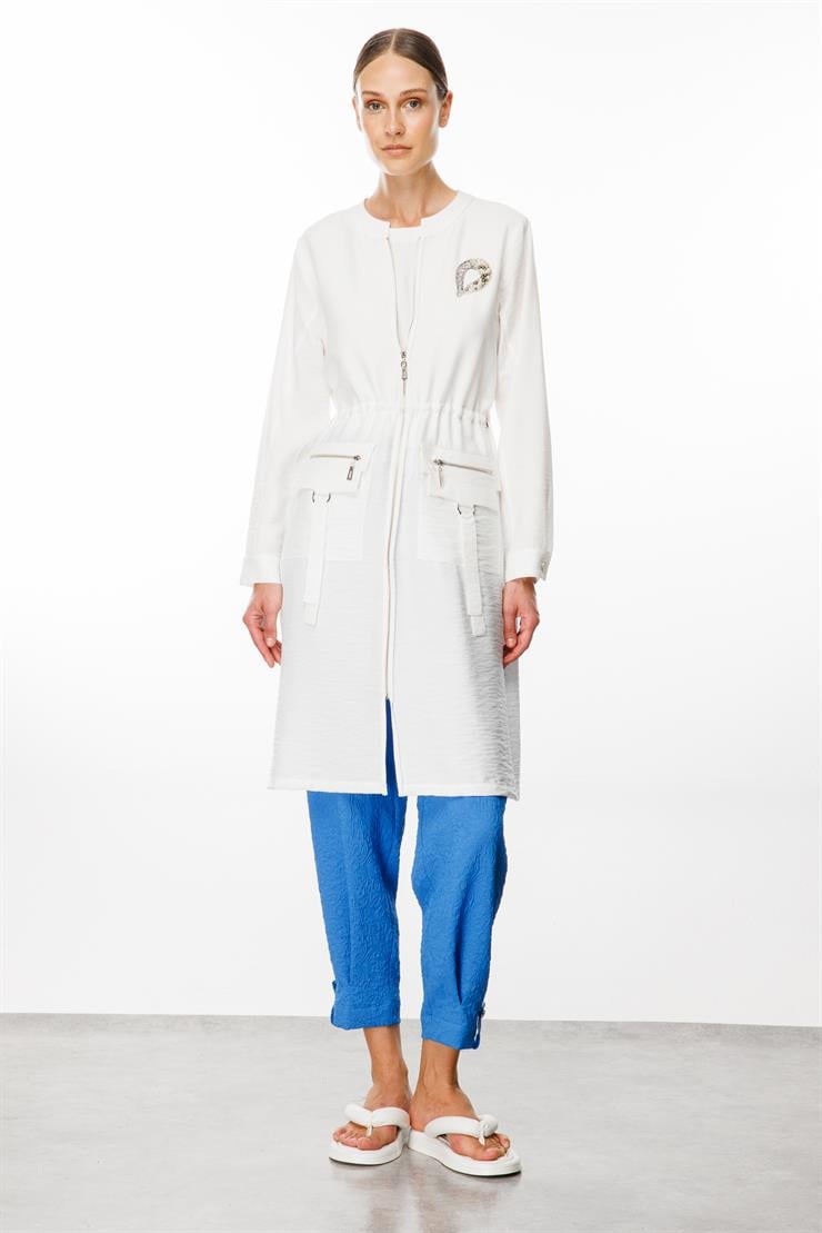 Modailgi  Belden Tünelli Sıfır Yaka Ara Boy Tunik Ekru