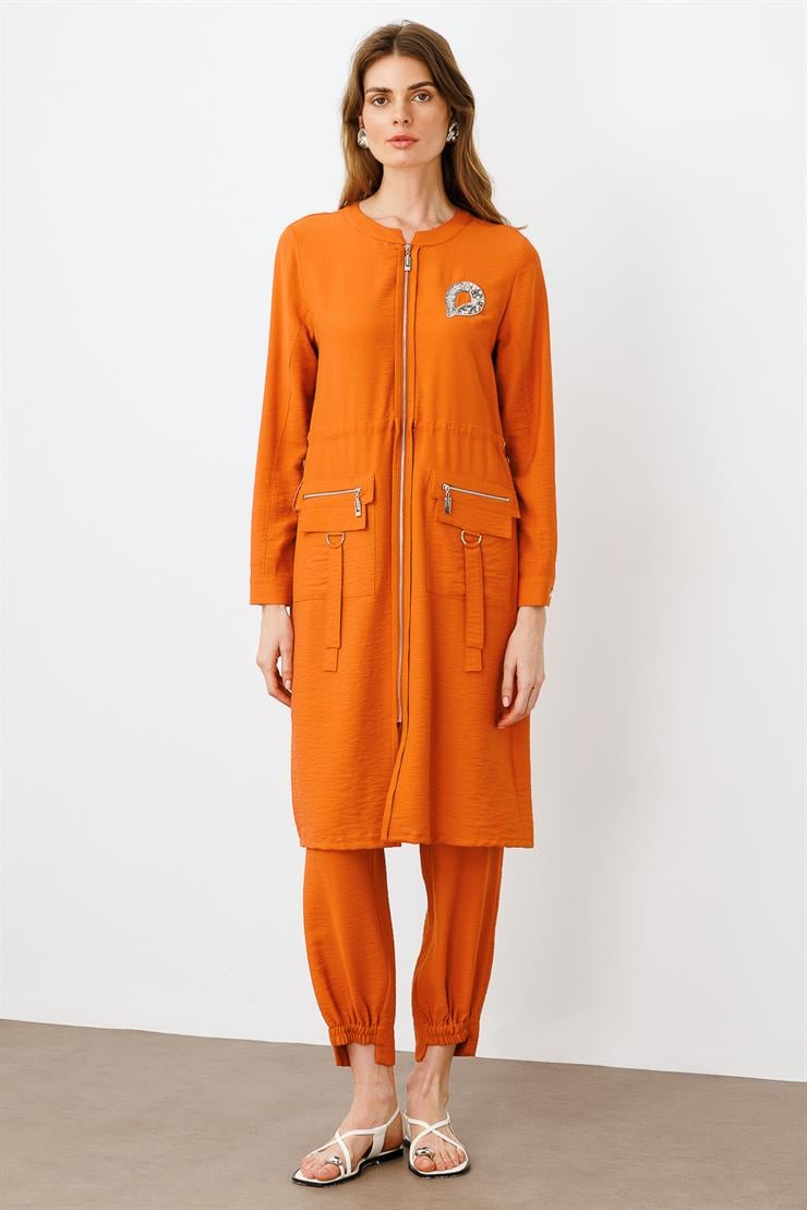 Modailgi  Belden Tünelli Sıfır Yaka Ara Boy Tunik Tarçın