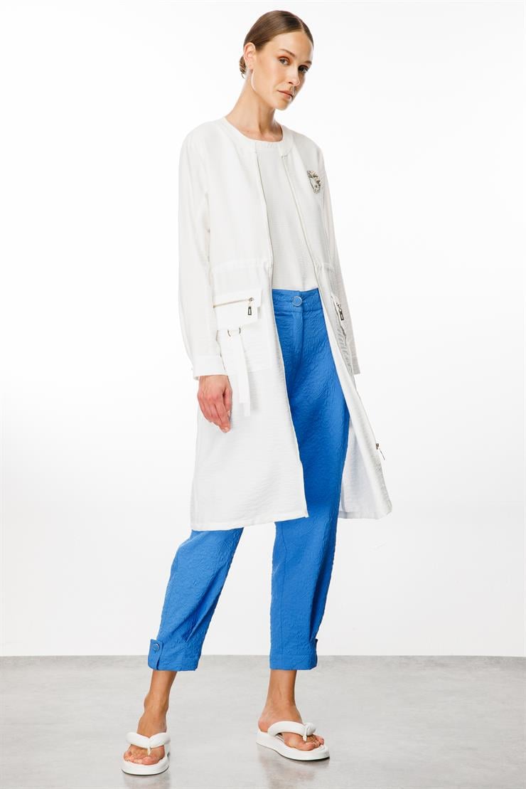 Modailgi  Belden Tünelli Sıfır Yaka Ara Boy Tunik Ekru