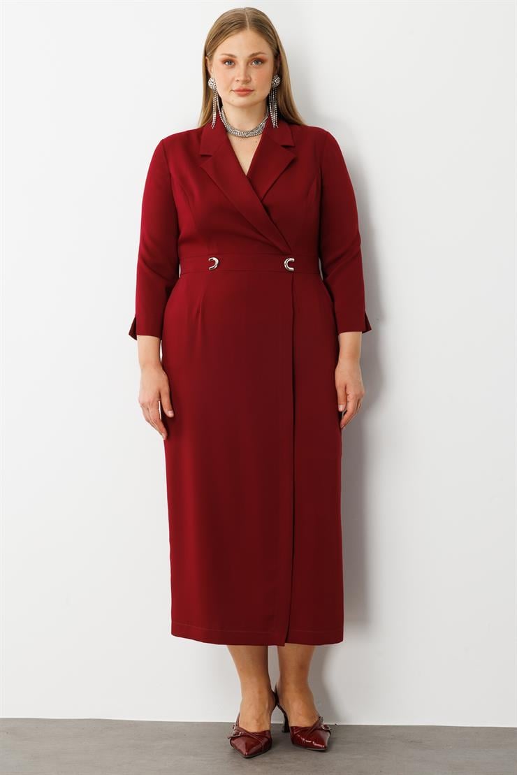 Modailgi  Beli Aksesuarlı Cepli Kruvaze Elbise Bordo