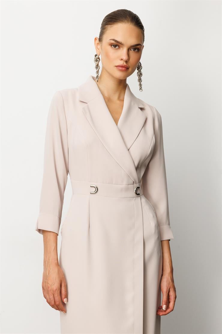 Modailgi  Beli Aksesuarlı Cepli Kruvaze Elbise Taş