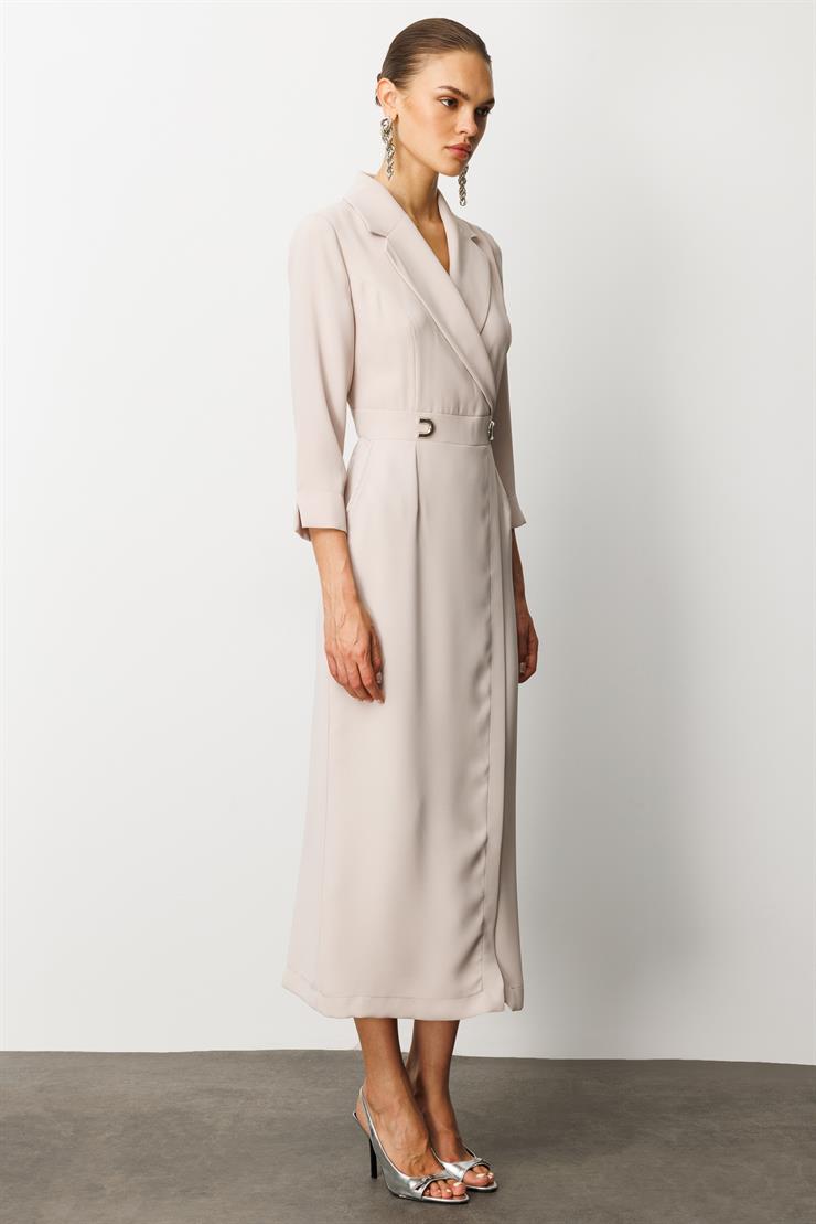 Modailgi  Beli Aksesuarlı Cepli Kruvaze Elbise Taş