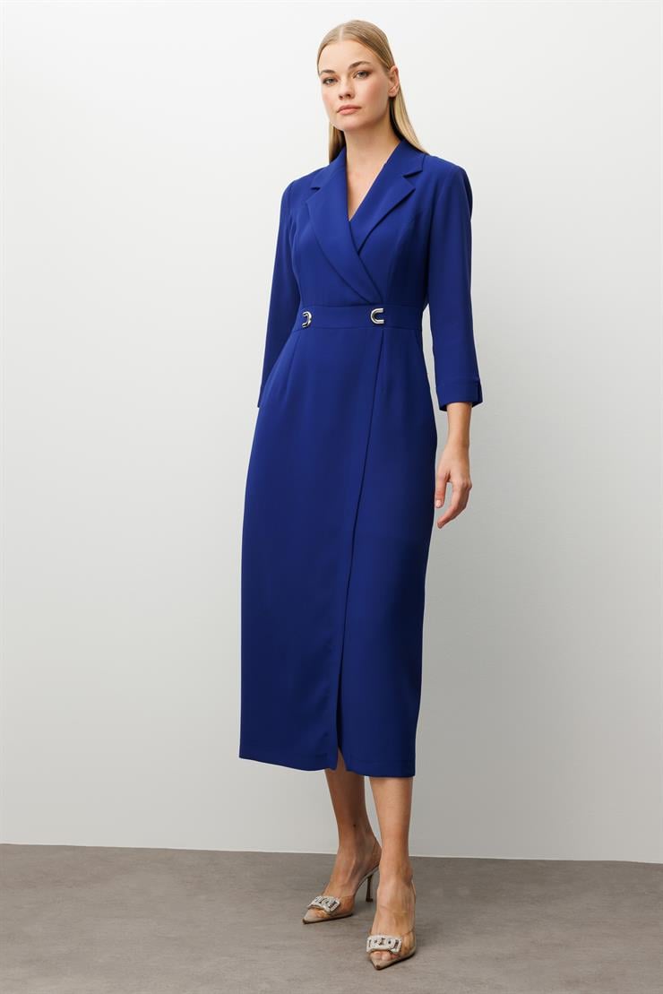 Modailgi  Beli Aksesuarlı Cepli Kruvaze Elbise Morcivert