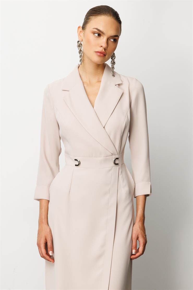 Modailgi  Beli Aksesuarlı Cepli Kruvaze Elbise Taş