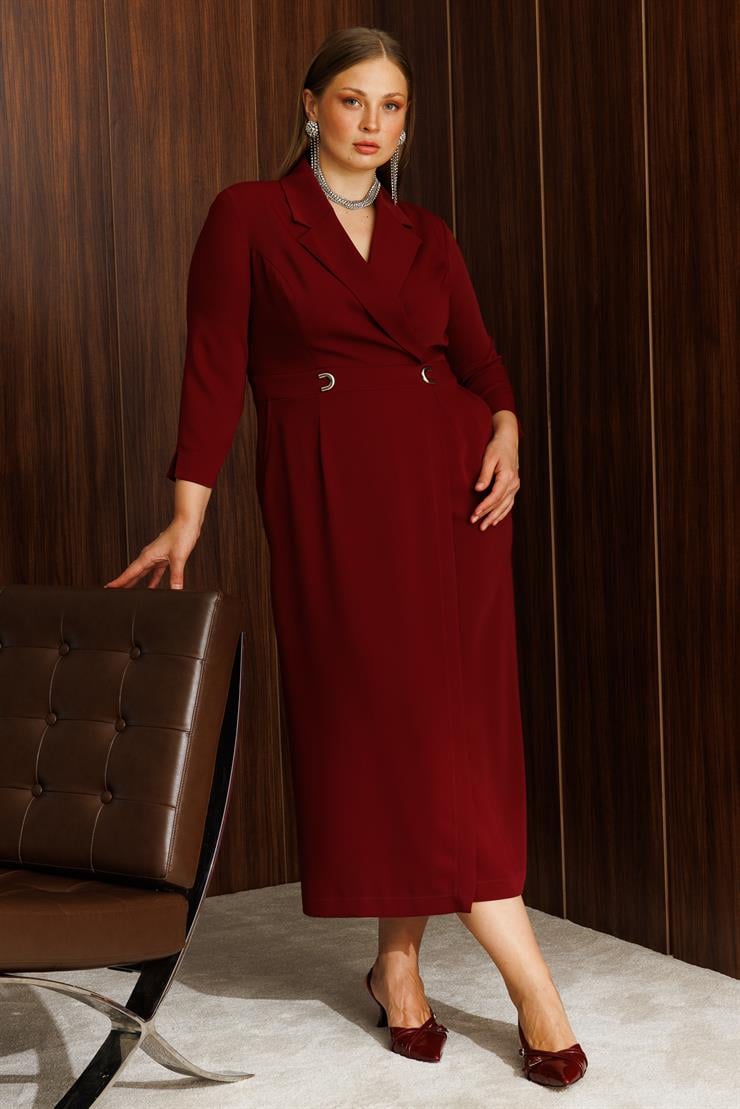 Modailgi  Beli Aksesuarlı Cepli Kruvaze Elbise Bordo