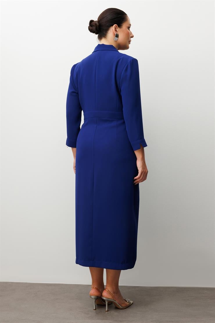 Modailgi  Beli Aksesuarlı Cepli Kruvaze Elbise Morcivert