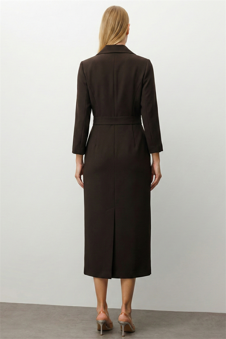 Modailgi  Beli Aksesuarlı Cepli Kruvaze Elbise Kahve