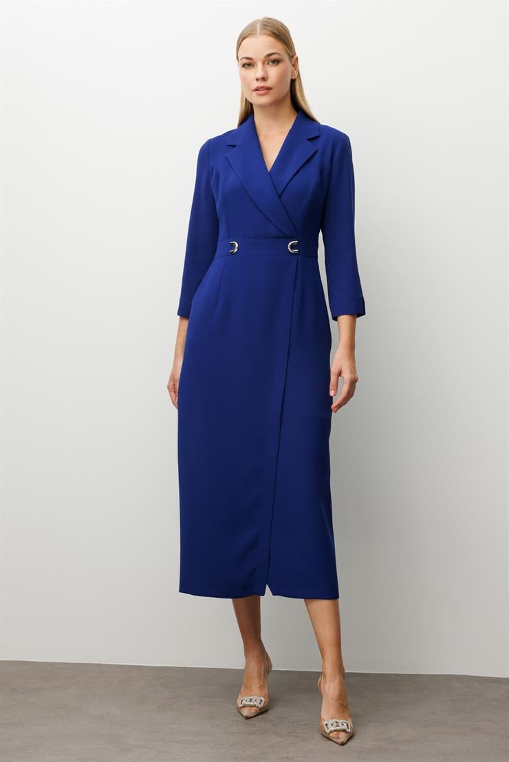 Modailgi  Beli Aksesuarlı Cepli Kruvaze Elbise Morcivert