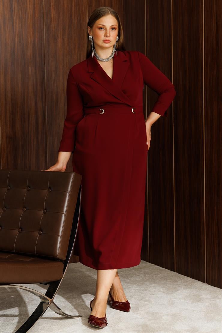 Modailgi  Beli Aksesuarlı Cepli Kruvaze Elbise Bordo