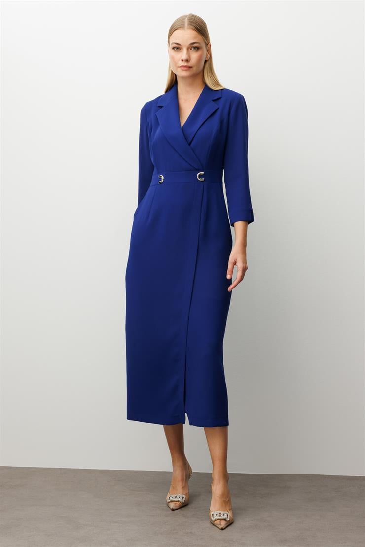 Modailgi  Beli Aksesuarlı Cepli Kruvaze Elbise Morcivert