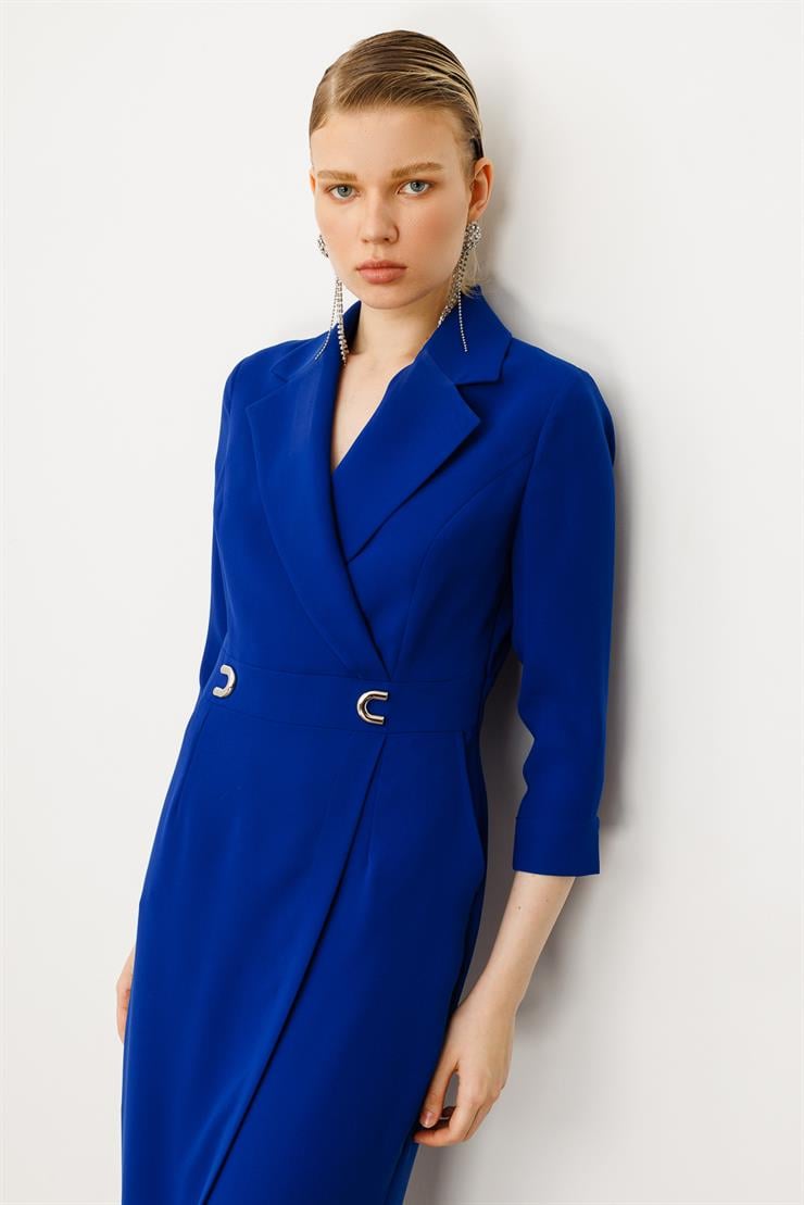 Modailgi  Beli Aksesuarlı Cepli Kruvaze Elbise Saks