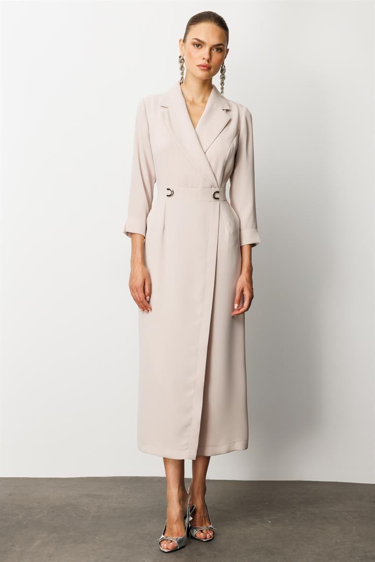 Modailgi  Beli Aksesuarlı Cepli Kruvaze Elbise Taş