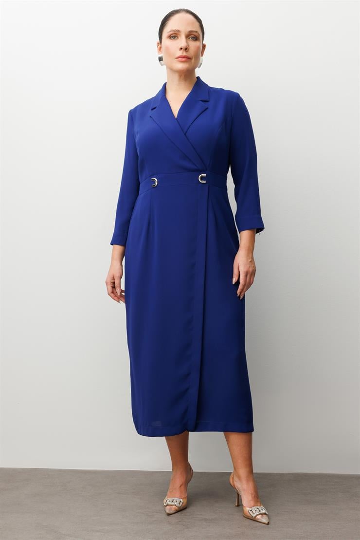 Modailgi  Beli Aksesuarlı Cepli Kruvaze Elbise Morcivert