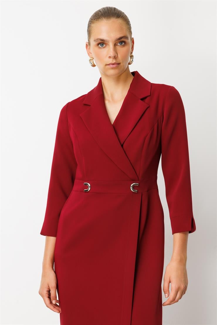 Modailgi  Beli Aksesuarlı Cepli Kruvaze Elbise Bordo