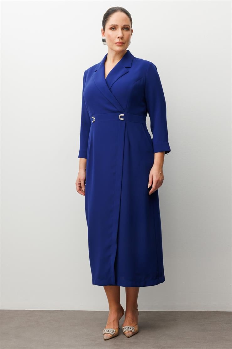 Modailgi  Beli Aksesuarlı Cepli Kruvaze Elbise Morcivert