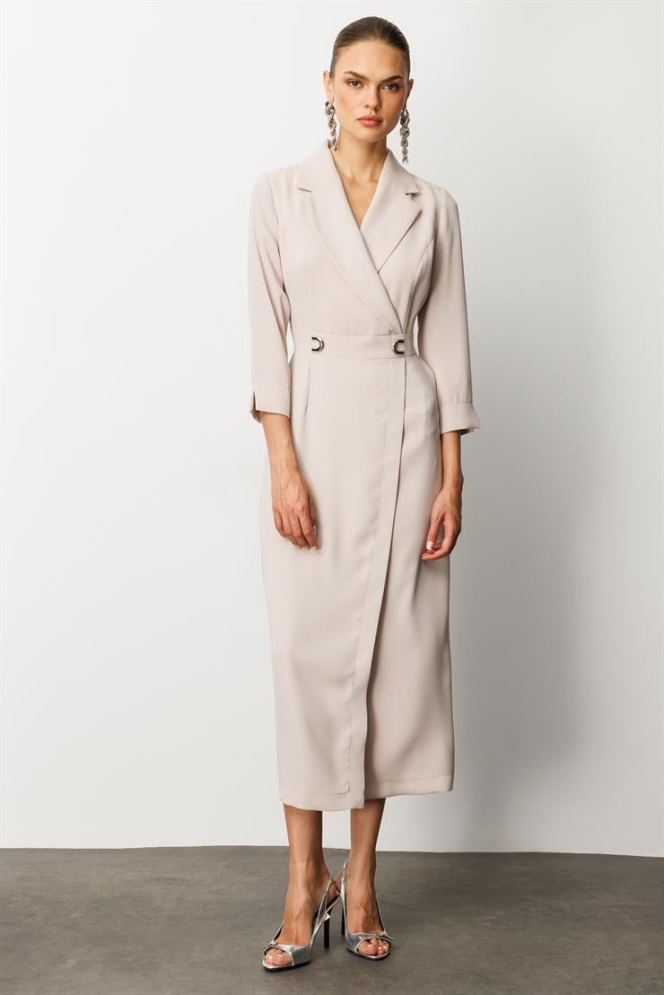 Modailgi  Beli Aksesuarlı Cepli Kruvaze Elbise Taş