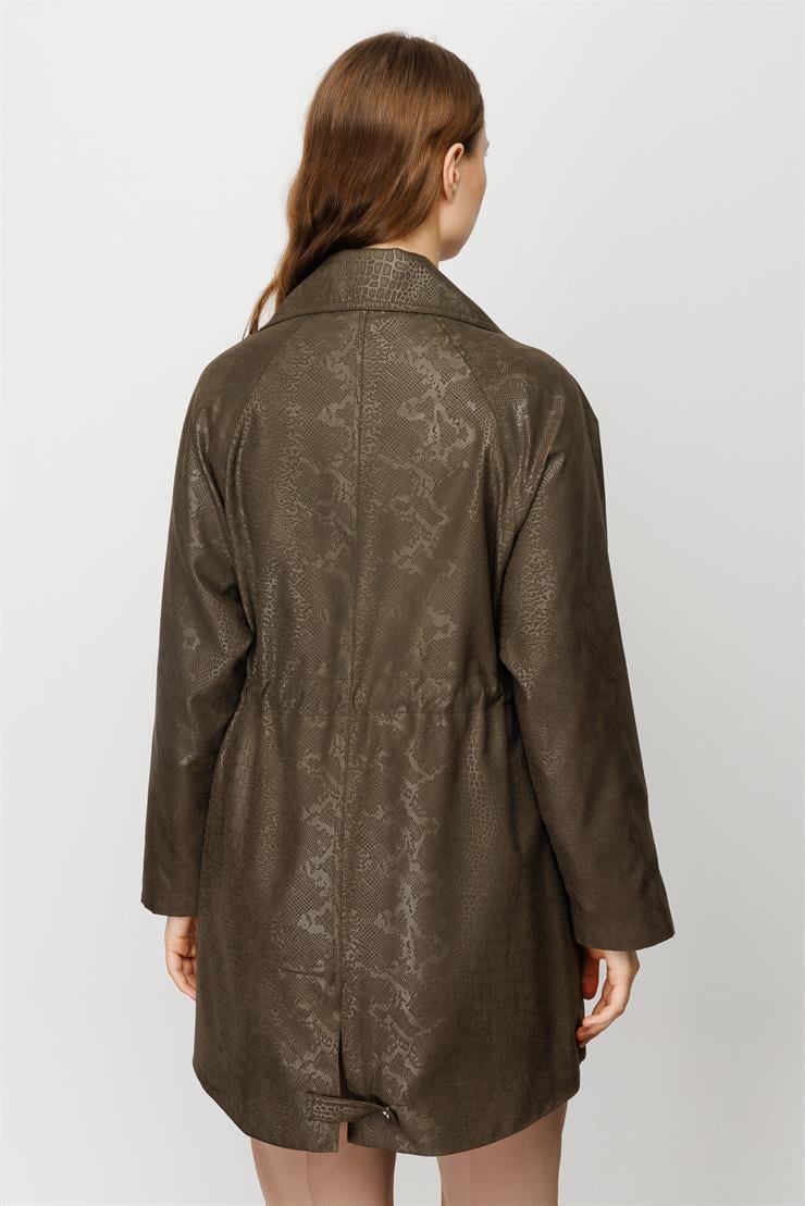 Modailgi  Beli Büzgülü Krokodil Desen Trenç Haki