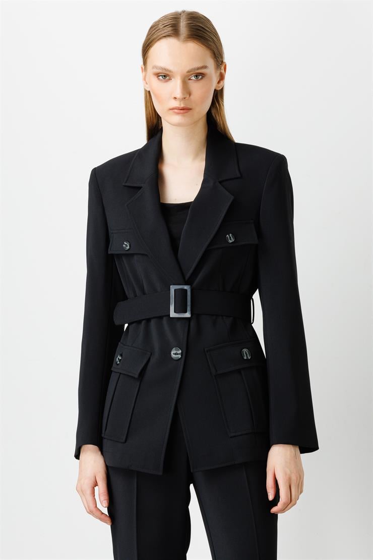 Modailgi  Beli Kemerli Ceket Siyah