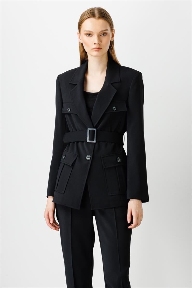 Modailgi  Beli Kemerli Ceket Siyah