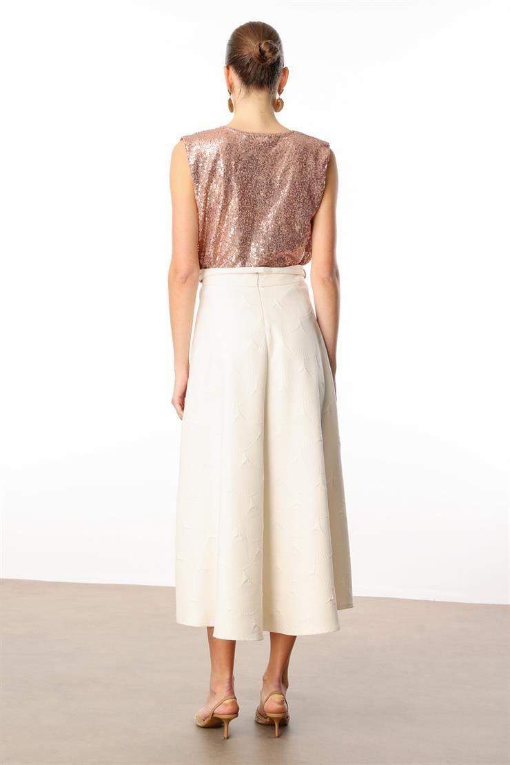 Modailgi  Beli Kemerli Evaze Etek - 75208 Taş