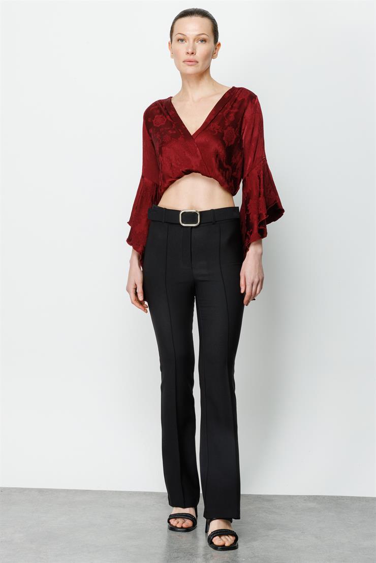 Modailgi  Beli Kemerli Önü Dikişli Pantolon Siyah