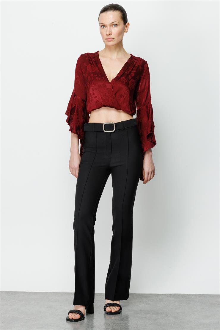 Modailgi  Beli Kemerli Önü Dikişli Pantolon Siyah