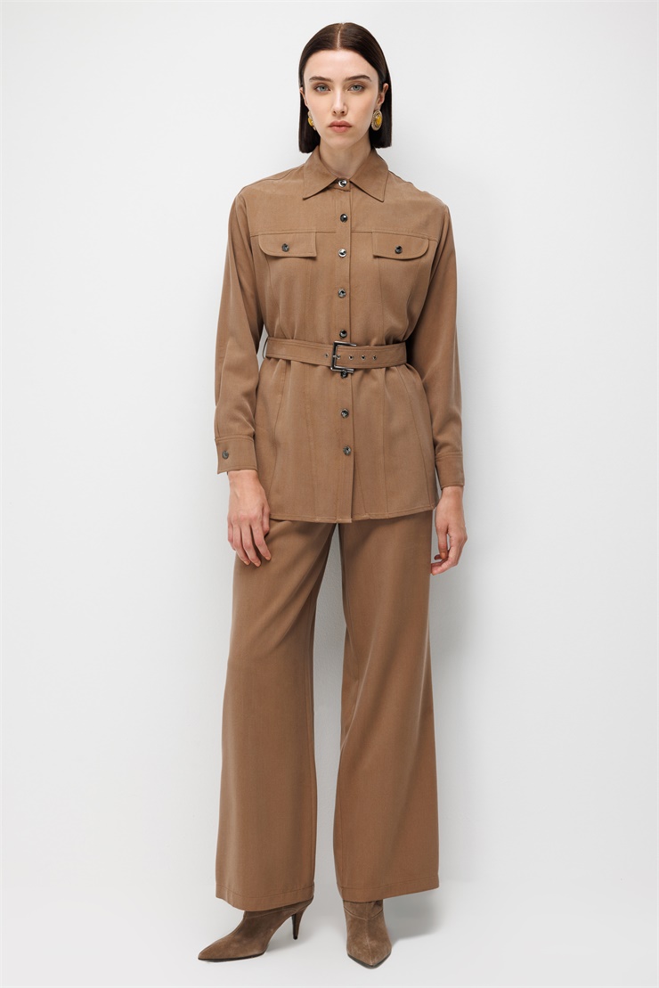 Modailgi  Beli Kuşak Kemerli Düğme Kapama Tunik - 40186 Camel