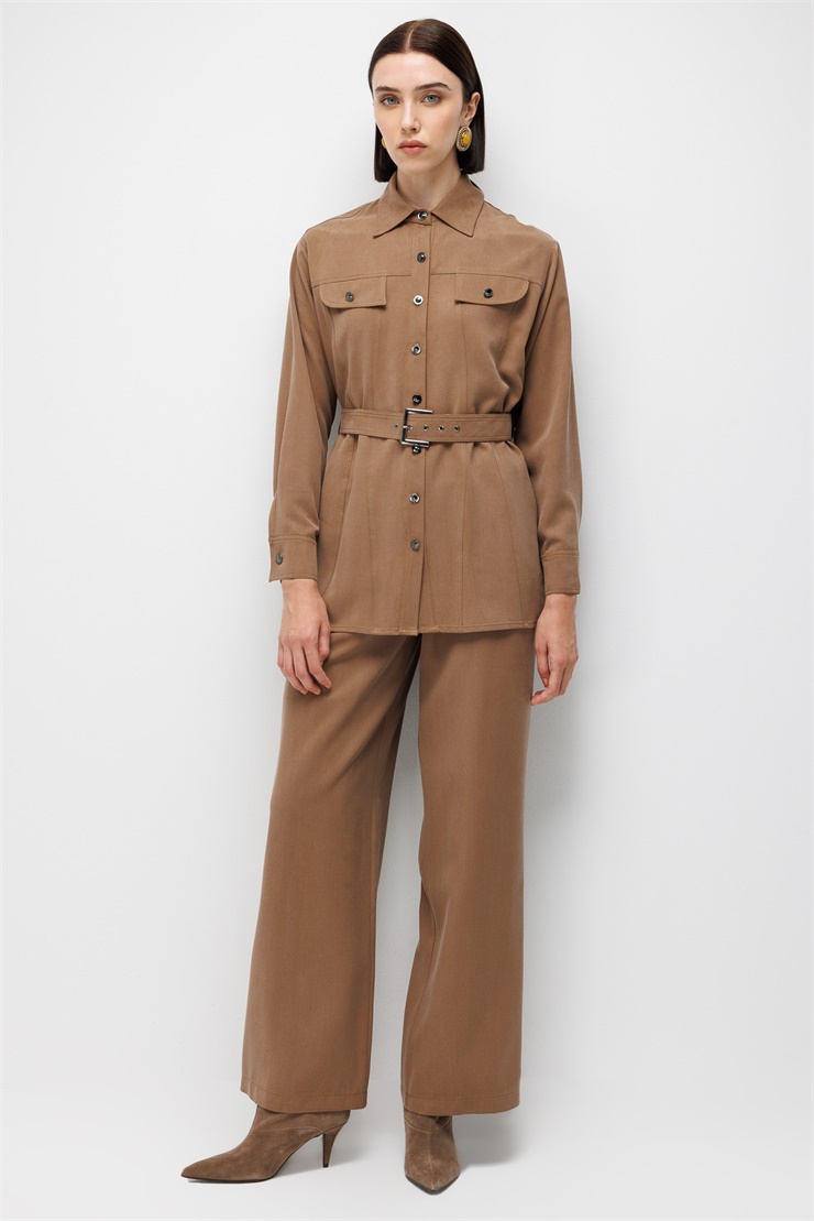 Modailgi  Beli Kuşak Kemerli Düğme Kapama Tunik - 40186 Camel