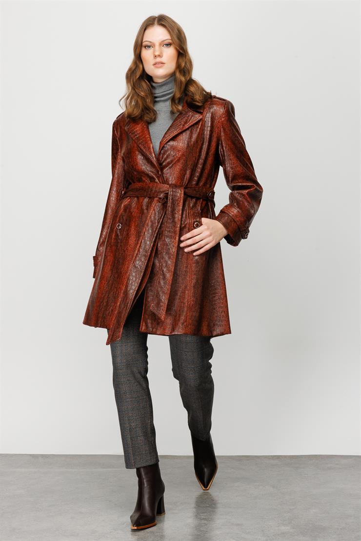 Modailgi  Beli Kuşaklı Trençkot Bakır