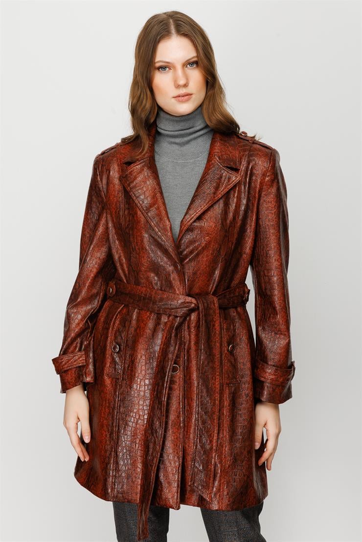 Modailgi  Beli Kuşaklı Trençkot Bakır