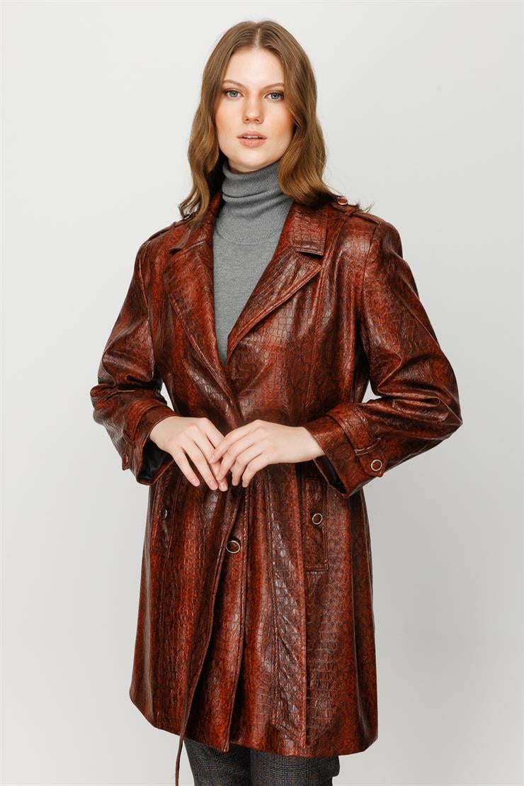 Modailgi  Beli Kuşaklı Trençkot Bakır