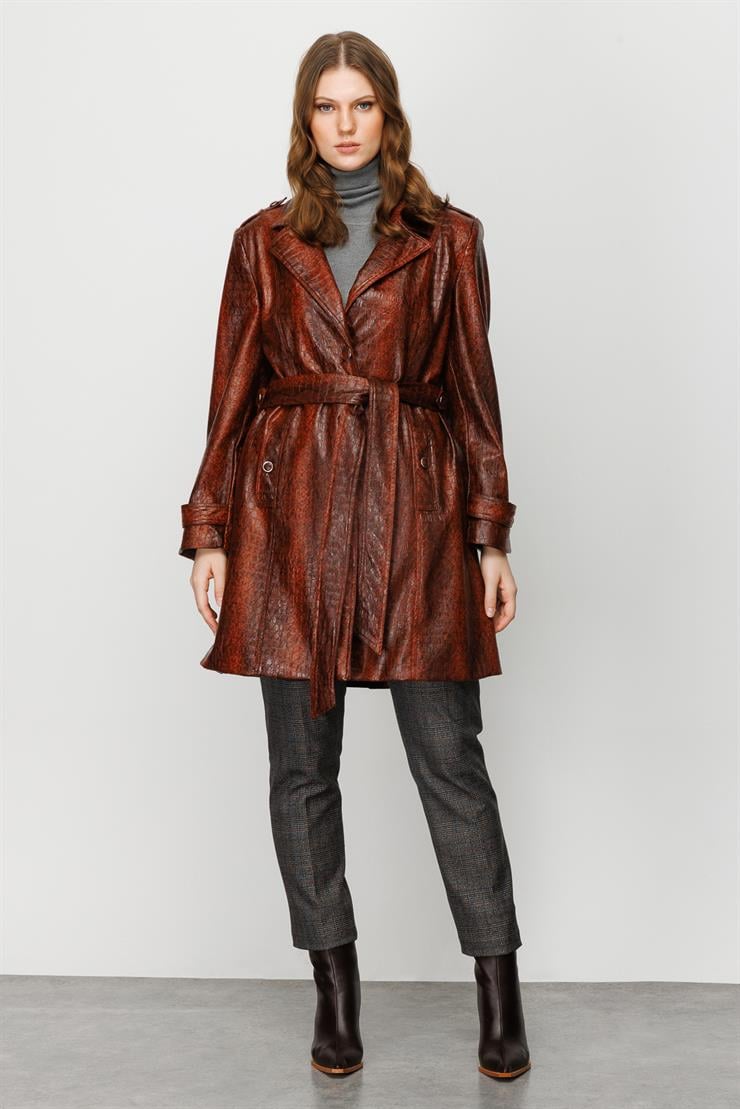 Modailgi  Beli Kuşaklı Trençkot Bakır