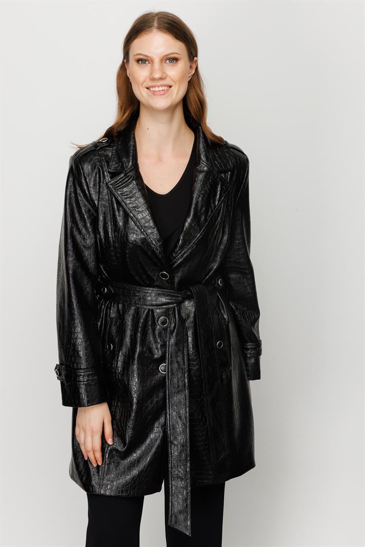 Modailgi  Beli Kuşaklı Trençkot Siyah