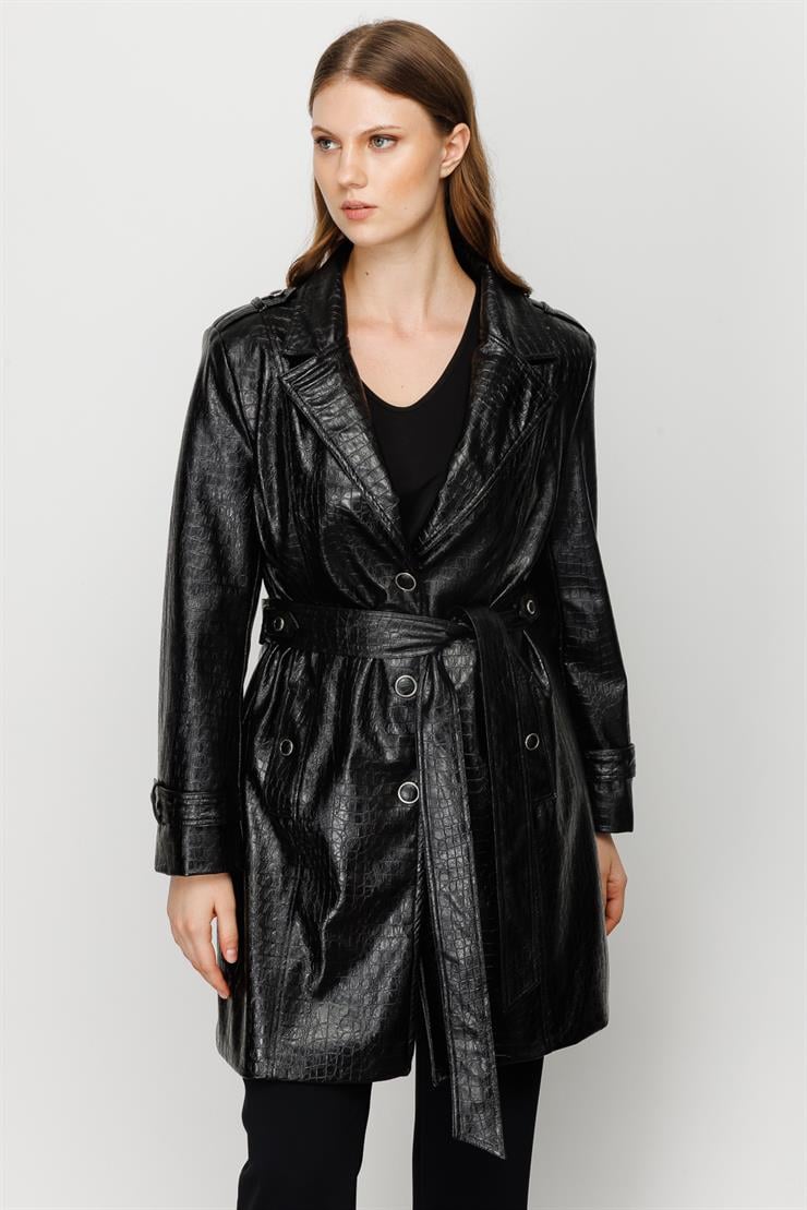 Modailgi  Beli Kuşaklı Trençkot Siyah