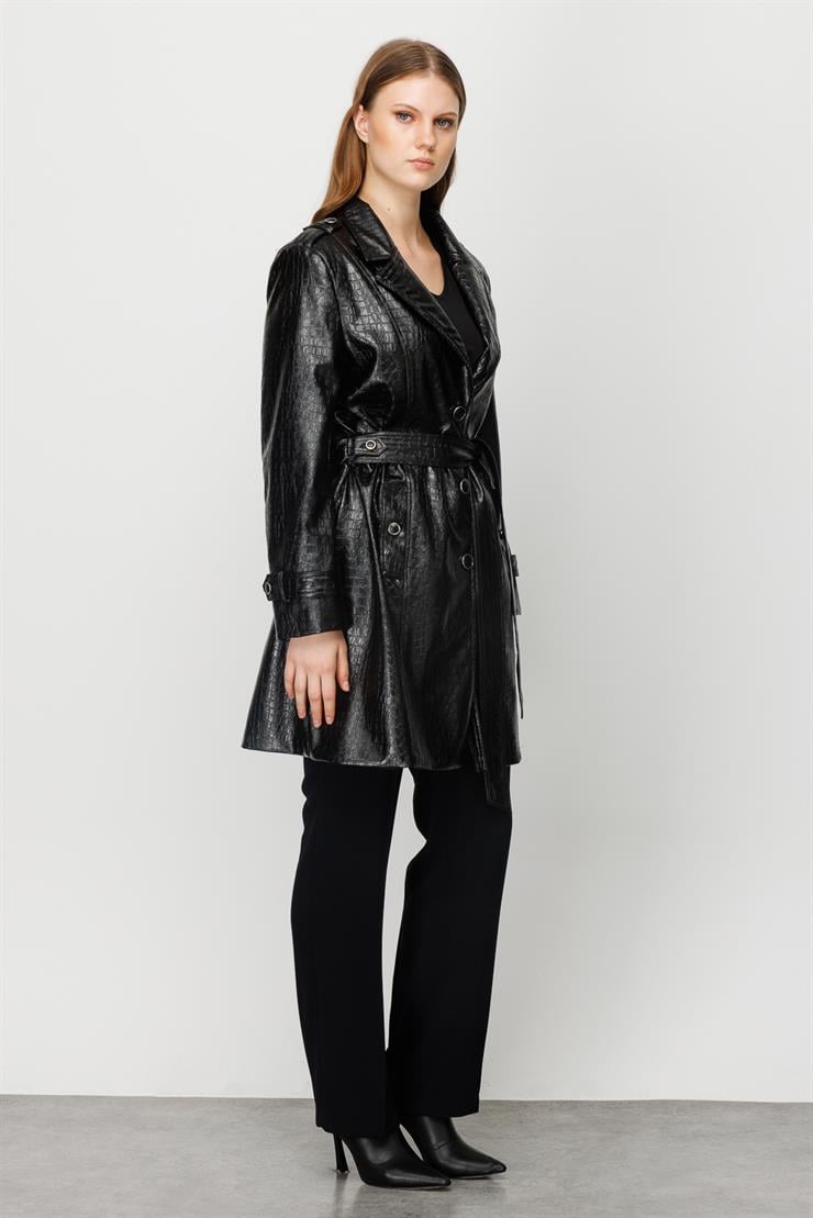 Modailgi  Beli Kuşaklı Trençkot Siyah