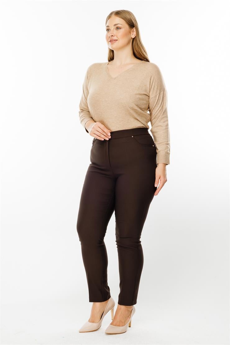 Modailgi  Beli Lastikli Beş Cep Dar Paça Pantolon Kahve