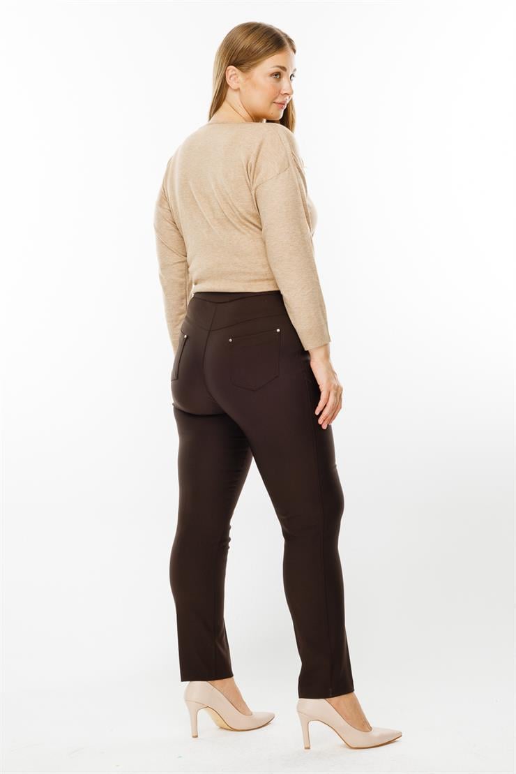 Modailgi  Beli Lastikli Beş Cep Dar Paça Pantolon Kahve