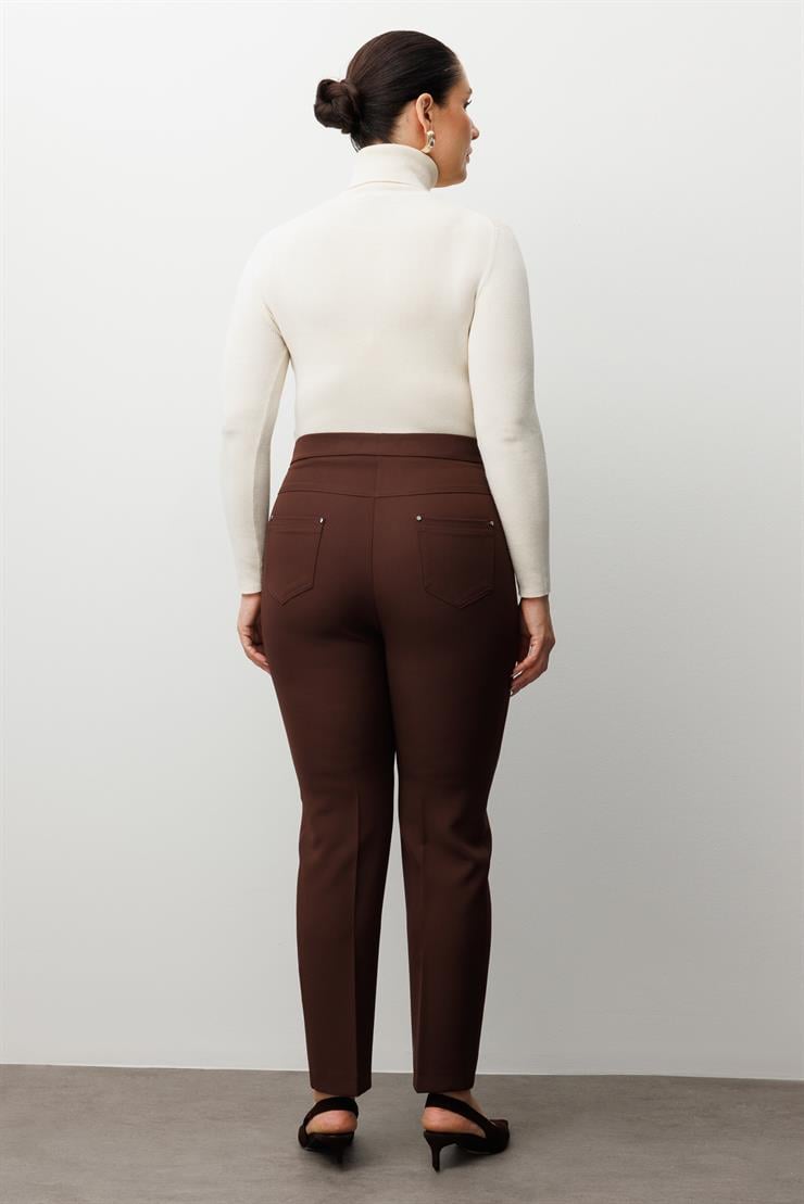 Modailgi  Beli Lastikli Beş Cep Dar Paça Pantolon Kahve